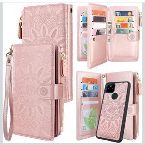 Google Pixel 5A Wallet Phone Case - Embossed Pink Mandala